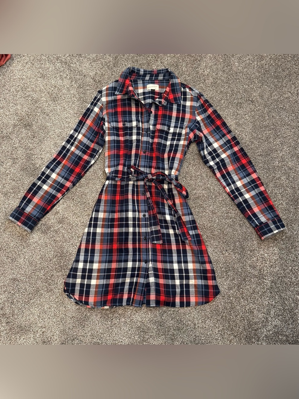 Universal Thread Red & Navy Plaid Button-Front Shirt Dress